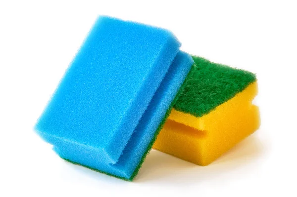 Blue Yellow Sponges Isolated White — Stock Photo, Image