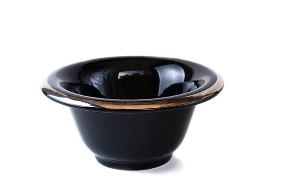 Black Shaving Bowl Silver Edging Isolated White — Stock Photo, Image