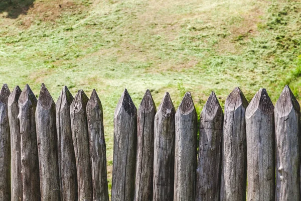 Houten palissade van aangescherpte logs — Stockfoto