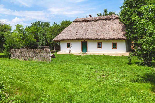 Beautiful old white Hut in Ukrainian village