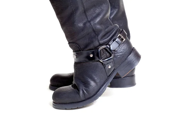 Zwei Lederstiefel auf weißem Hintergrund Nahaufnahme — Stockfoto