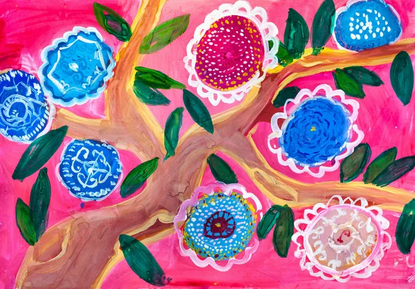 Desenho infantil. Árvore com flores redondas — Fotografia de Stock