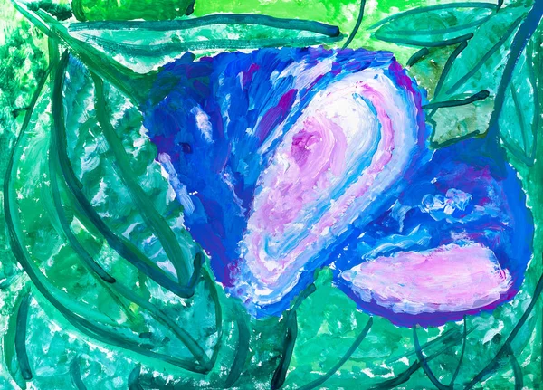 Tekening van de kinderen. Twee blauwe bloem — Stockfoto