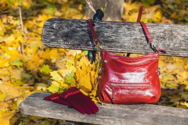 Şık bordo omuz çantası ve eldiven üzerinde aynı renk olması