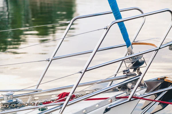 Steel handrails fence on a yacht — Stock Photo, Image