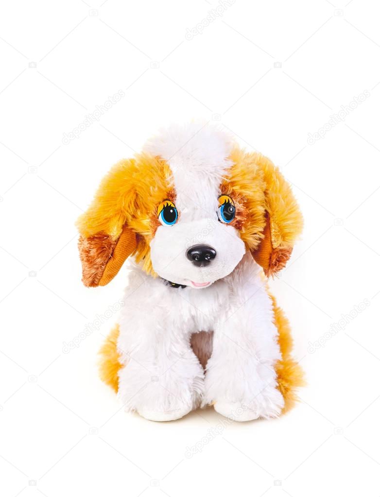 Cute toy dog on white background