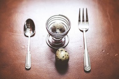 Bıldırcın yumurta cilt üzerinde yatıyordu. Stand içinde ikinci yumurta.