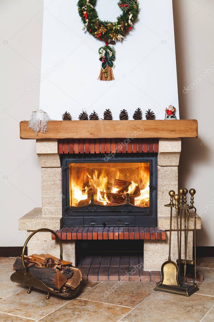 High fireplace before new year