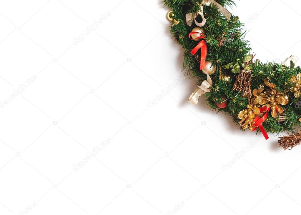 Christmas wreath on white background closeup