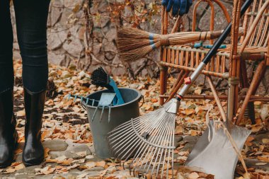 Temizlikten önce. Wicke 'in önündeki yaprakları temizlemek için envanter.