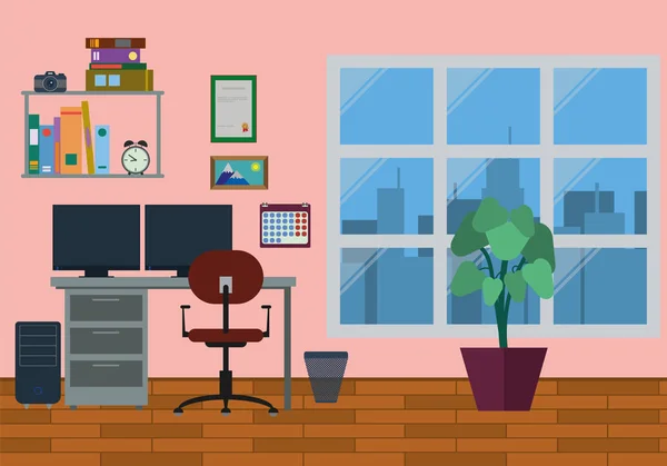 室内装饰现代家庭办公室 — 图库矢量图片
