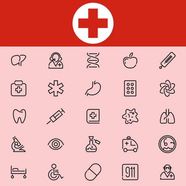 Conjunto de 25 iconos de línea de atención médica — Archivo Imágenes Vectoriales