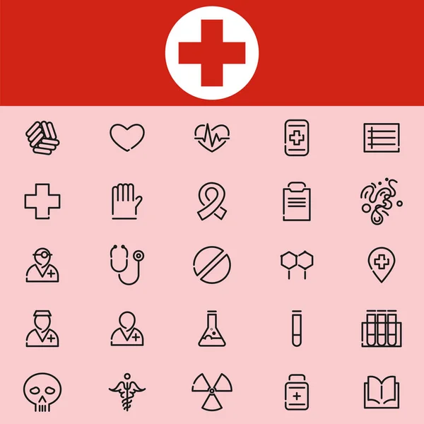 Conjunto de 25 iconos de línea de atención médica — Archivo Imágenes Vectoriales