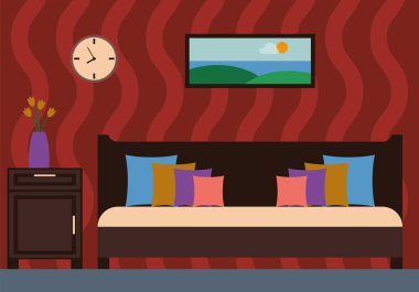 yatak odası iç vektör illüstrasyonu