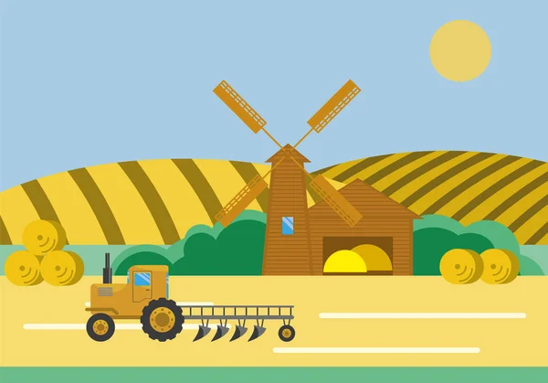 Tracteur éolien Farm Barn — Image vectorielle