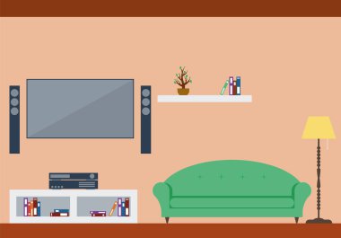 Oturma odası mobilyalı iç tasarım.