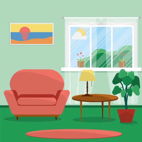 Ev iç. Bir oturma odası iç tasarım — Stok Vektör