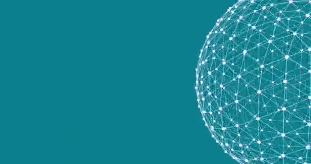Zoom arrière rapide de l'intérieur de la sphère. Encadrer une partie de la sphère dans le coin. Puis zoomez sur la sphère. Suggestion de technologie moderne, connexions, réalité virtuelle. Fond sarcelle (bleu). boucle sans couture 8K 