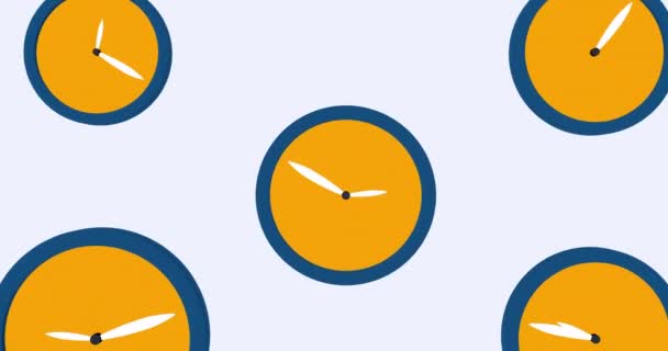 Animation Simple Modern Pattern Orange Clocks Starting Random Time Running — Stock Video