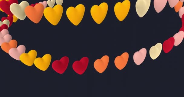 Падение Нагромождение Теплых Красочных Сердец Анимация Графика Движения Цвета Оранжевый — стоковое видео