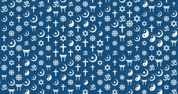 상징을 진동시키는 기독교 힌두교 이슬람교 유대교 문화적 다양성의 그래픽 바다없는 — 비디오