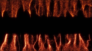 Ateş rengi parçacık akış iplikleri arkaplan. Uzay merkezini kopyala. Parılda ve parla