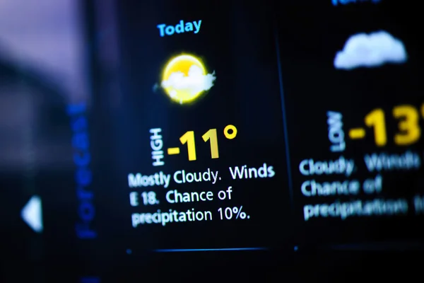 Weather forecast interface on display — Stock Photo, Image