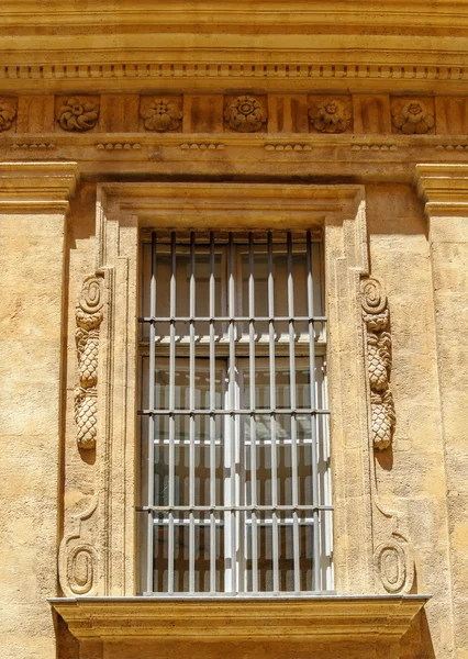 Vintage window with security metallic grille for a safety proper — Φωτογραφία Αρχείου