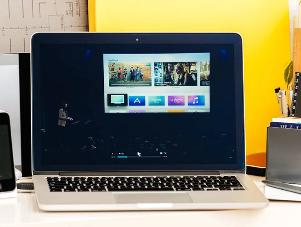 Apple keynote with latest Apple TV app presentation — Stock Photo, Image