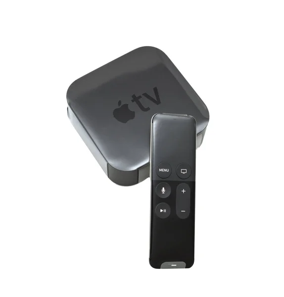 Urządzenie multimedialne urządzenia Apple Tv na białym tle — Zdjęcie stockowe