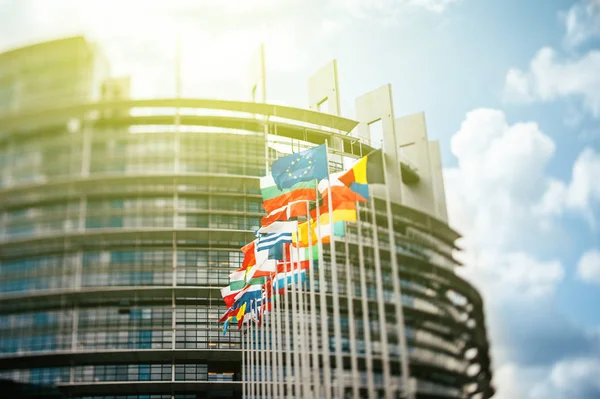 Flagi przed Parlamentem Europejskim — Zdjęcie stockowe