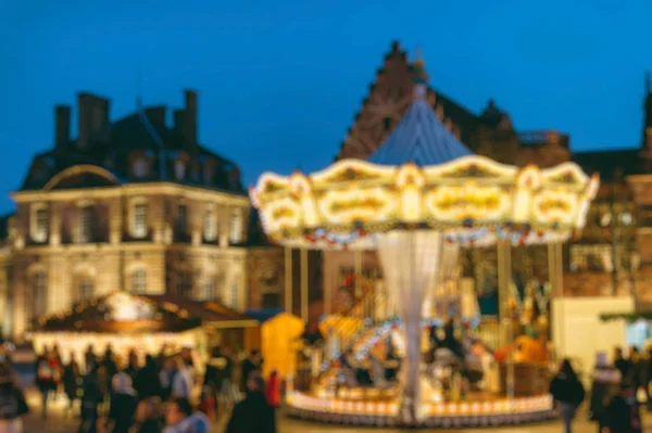 Intreepupil Kerstmarkt Sfeer Met Kinderen Volwassenen Plezier Merry Carrousel Straatsburg — Stockfoto