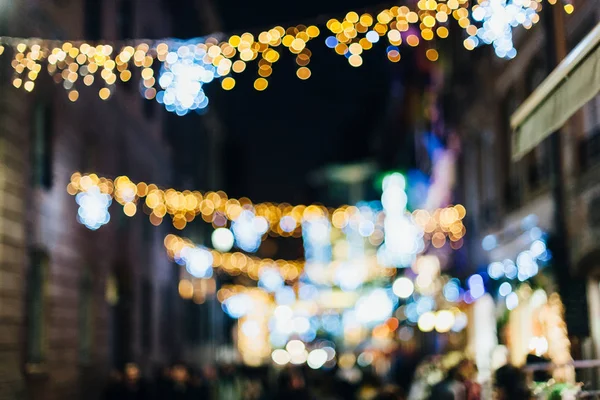 Bokeh under Christmas Market street — Stockfoto