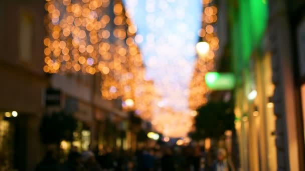 Maravillosa Sartén Una Calle Comercial Del Mercado Navideño Que Los — Vídeo de stock