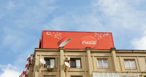 Bucharest Romania Circa 2017 Big Advertising Banner Coca Cola Softdrink — 图库视频影像