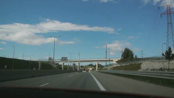 Ουγγαρία Circa 2016 Αυτοκινητόδρομος Φορτηγά Οδήγηση Στο Δρόμο Παράδοση Αγαθών — Αρχείο Βίντεο