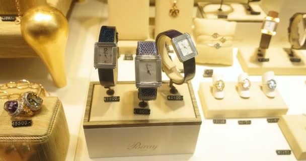 Strasbourg Francia Circa 2017 Relojes Oro Diamantes Caros Lujo Fabricados — Vídeo de stock