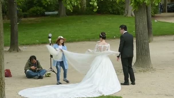 フランス Circa 2017 カップルは屋外で結婚式の写真を作る — ストック動画