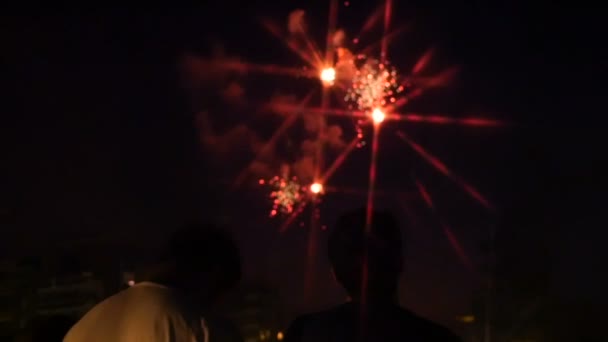 Foule admirant feux d'artifice — Video
