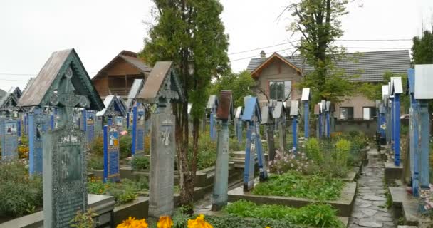 Sapanta Rumänien Circa 2016 Pfanne Über Dem Fröhlichen Friedhof Cimitirul — Stockvideo