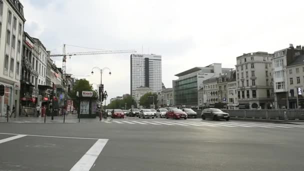 Licht verkeer op Brussel street — Stockvideo