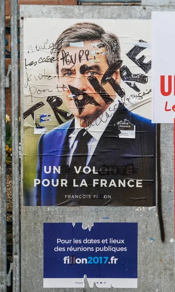 Francois Fillon, Carteles de la campaña electoral presidencial francesa — Foto de Stock