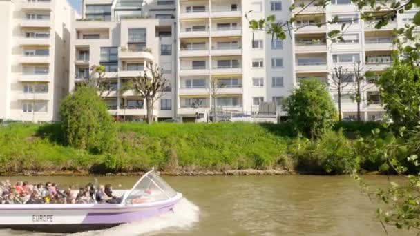 Strasbourg France Circa 2017 Tourist People Batorama Boat Canal Water — Stock Video