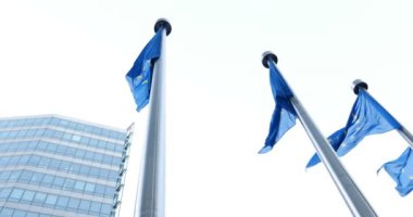 Europe bayraklar Avrupa Parlamento binası önünde Close-Up