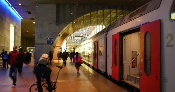 Vista Pessoas Trem Estação Ferroviária — Vídeo de Stock