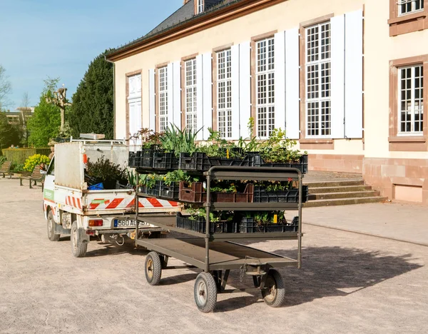 Van de jardinero en el parque de primavera verde —  Fotos de Stock