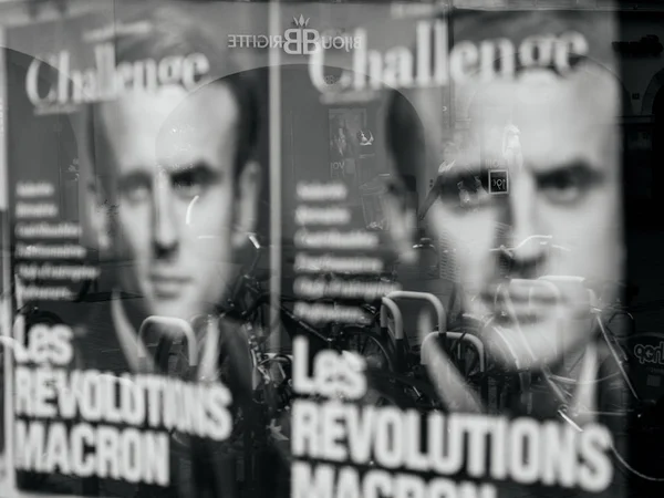 Macron revolution poster with city reflection — Stock Photo, Image