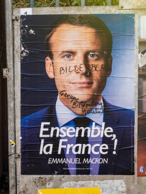 Emmanuel Macron portre poster Bilderberg grubu üyesi ile ins
