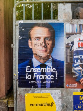 Emmanuel Macron portre poster Bilderberg grubu üyesi ile ins