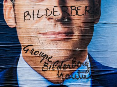 Emmanuel Macron portre poster Bilderberg grubu üyesi ile ins